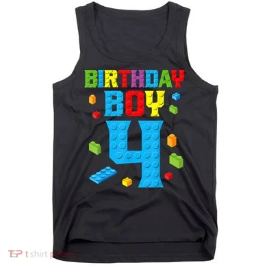Master Builder 4th Birthday Boy 4 Four Year Building Bricks Tank Top