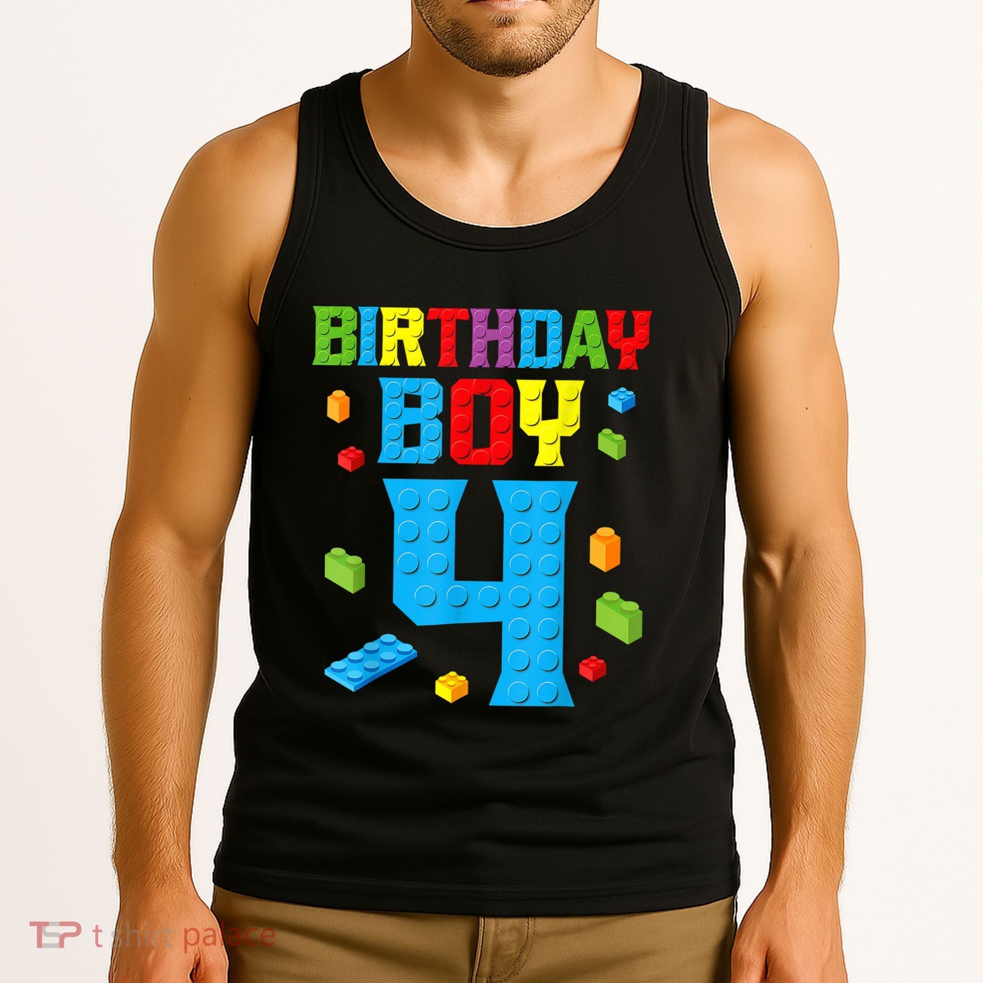 Master Builder 4th Birthday Boy 4 Four Year Building Bricks Tank Top