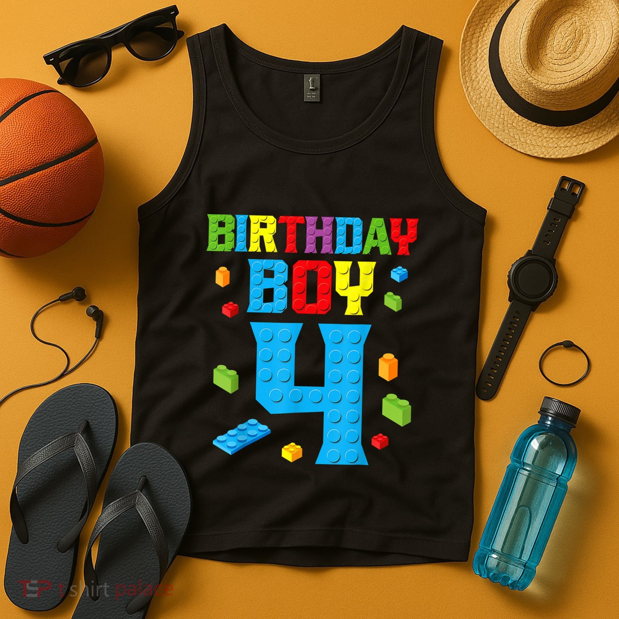 Master Builder 4th Birthday Boy 4 Four Year Building Bricks Tank Top