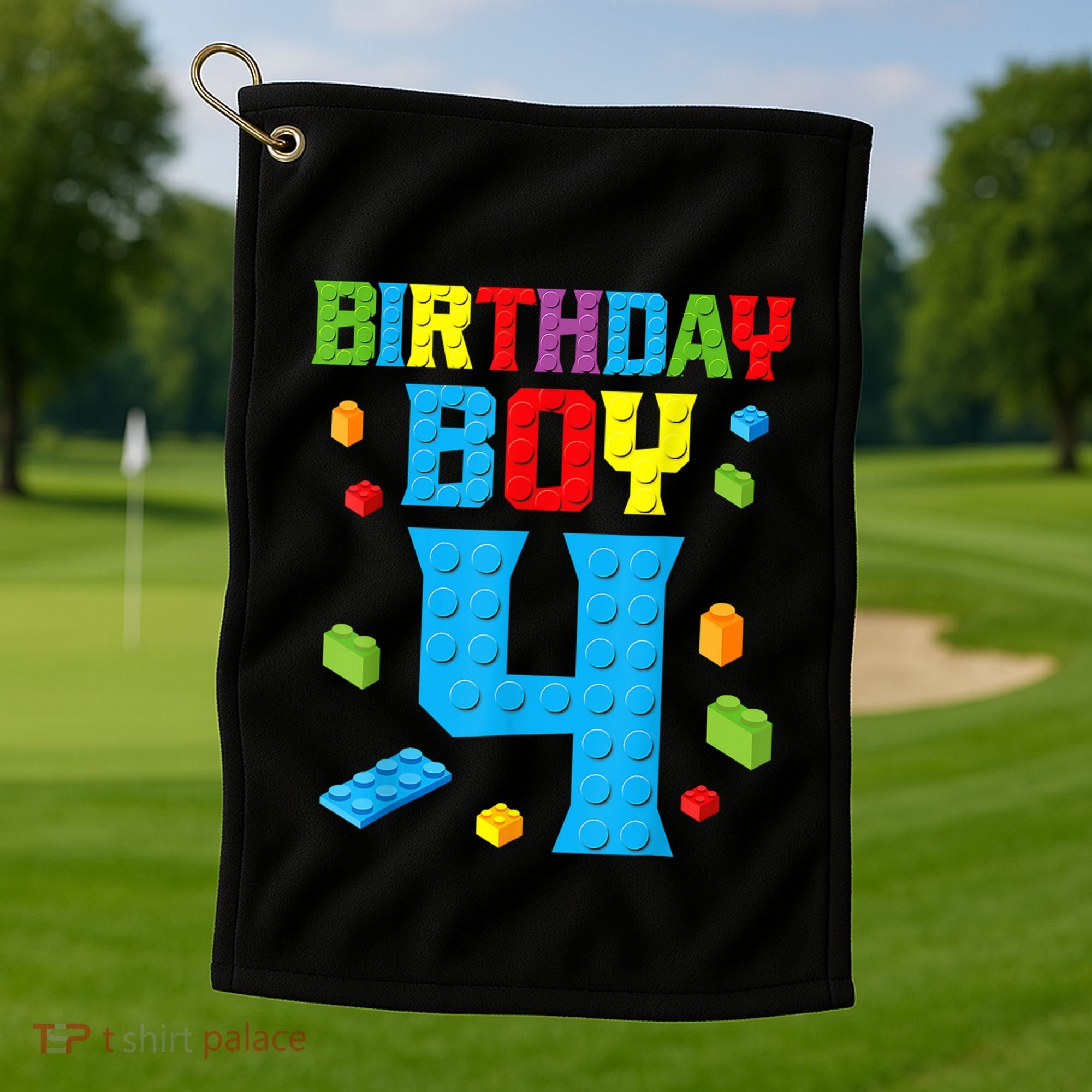 Master Builder 4th Birthday Boy 4 Four Year Building Bricks Golf Towel
