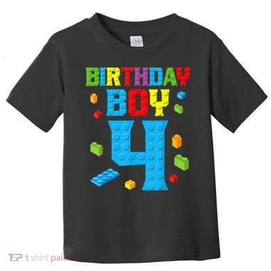 Master Builder 4th Birthday Boy 4 Four Year Building Bricks Toddler T-Shirt