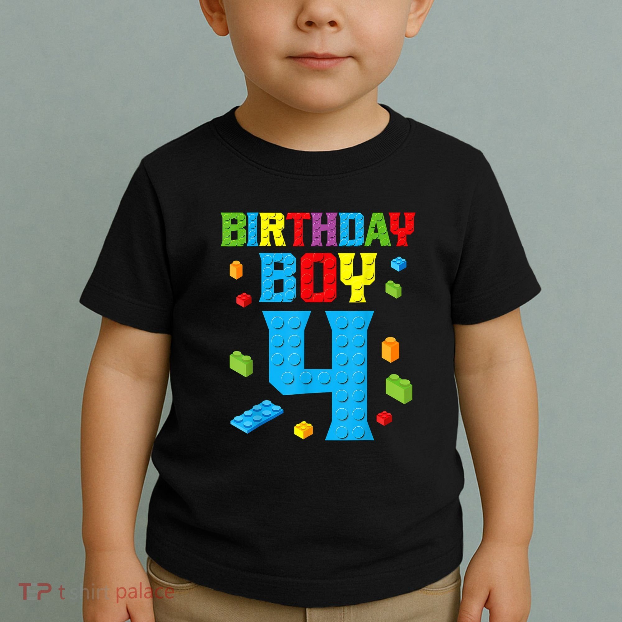 Master Builder 4th Birthday Boy 4 Four Year Building Bricks Toddler T-Shirt