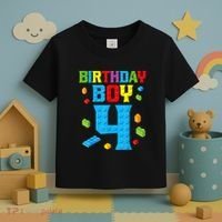 Master Builder 4th Birthday Boy 4 Four Year Building Bricks Toddler T-Shirt thumb 3