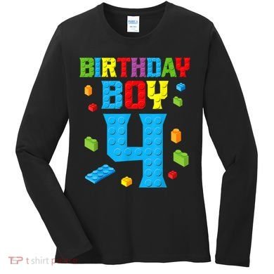 Master Builder 4th Birthday Boy 4 Four Year Building Bricks Women's Long Sleeve Shirt