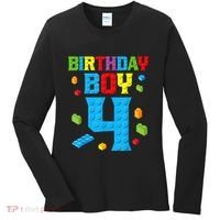 Master Builder 4th Birthday Boy 4 Four Year Building Bricks Women's Long Sleeve Shirt thumb 0