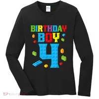 Master Builder 4th Birthday Boy 4 Four Year Building Bricks Women's Long Sleeve Shirt thumb 0