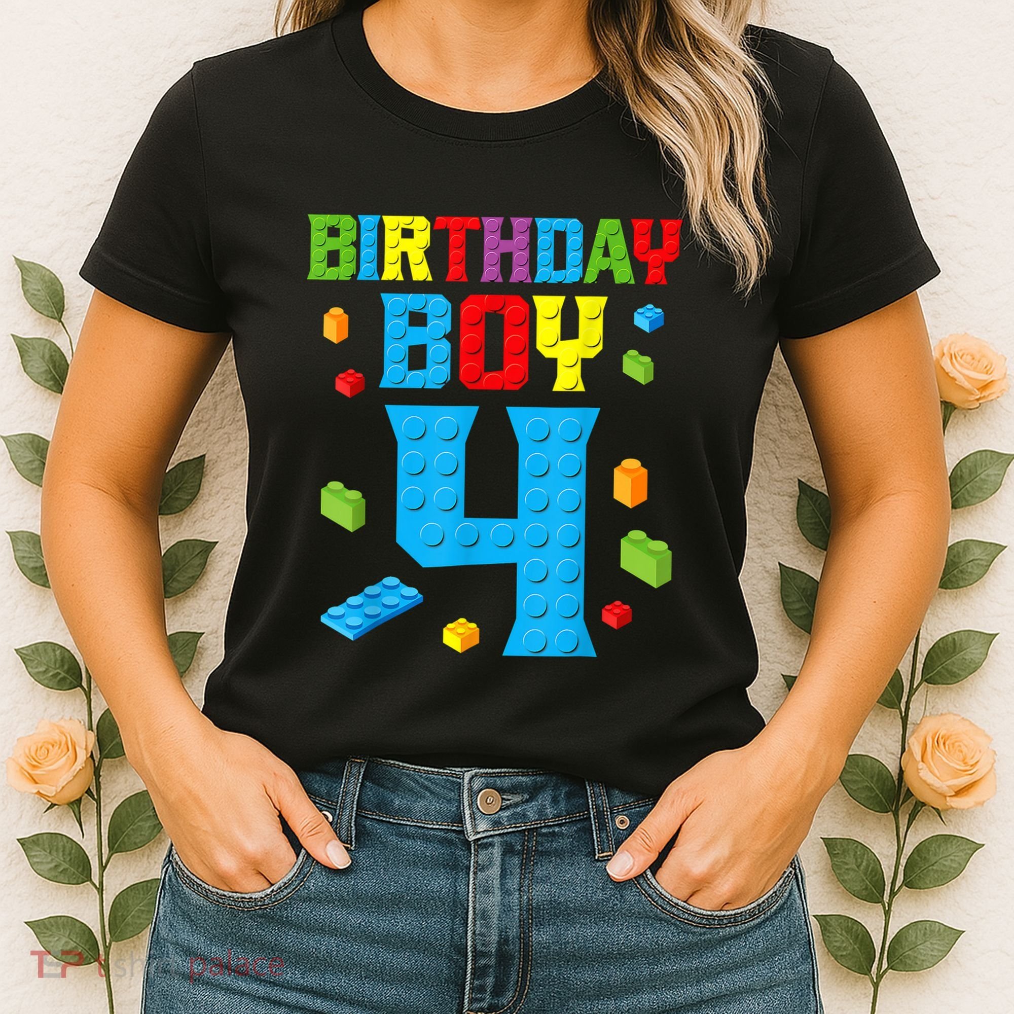 Master Builder 4th Birthday Boy 4 Four Year Building Bricks Women's T-Shirt