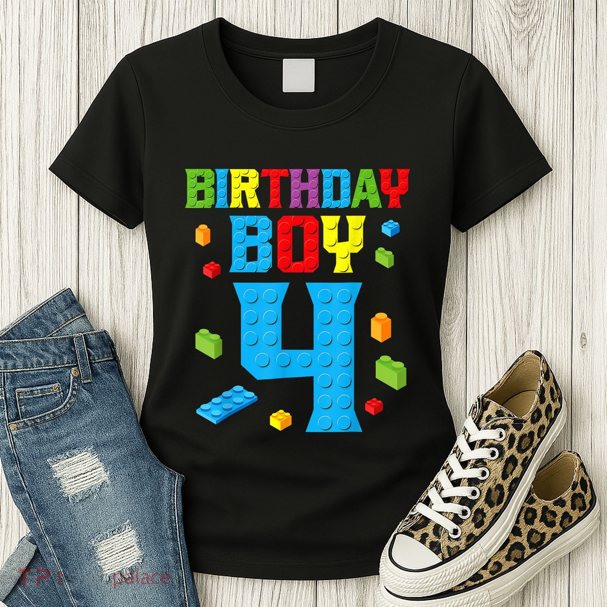 Master Builder 4th Birthday Boy 4 Four Year Building Bricks Women's T-Shirt