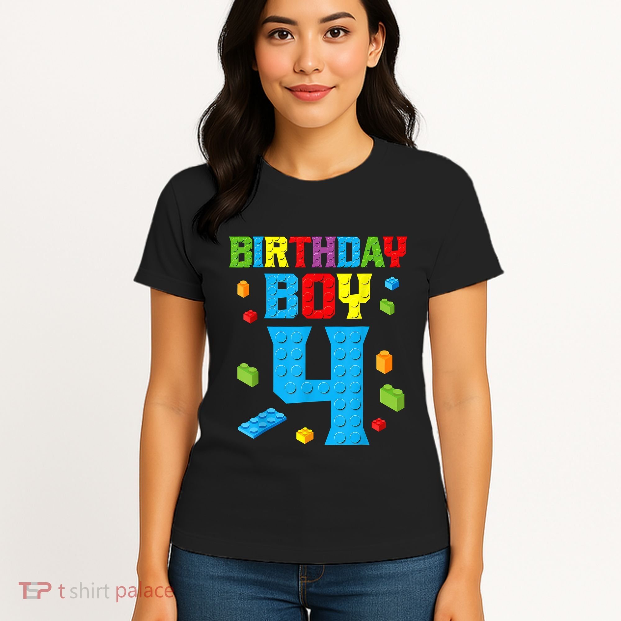 Master Builder 4th Birthday Boy 4 Four Year Building Bricks Women's T-Shirt