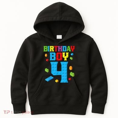 Master Builder 4th Birthday Boy 4 Four Year Building Bricks Kids Hoodie
