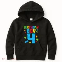 Master Builder 4th Birthday Boy 4 Four Year Building Bricks Kids Hoodie thumb 0