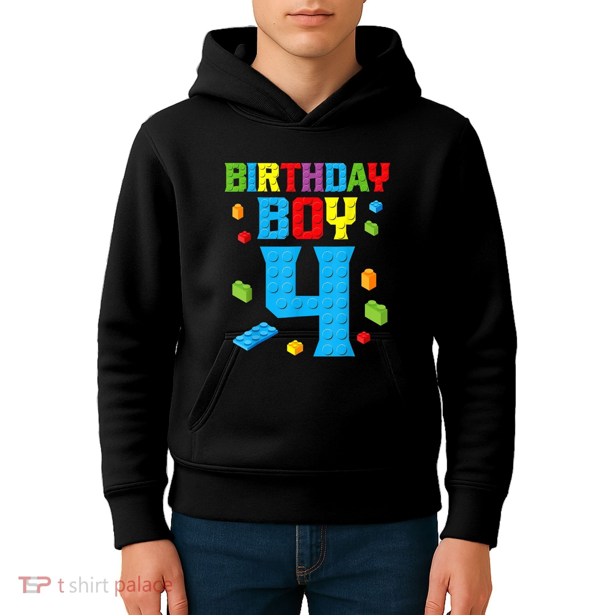 Master Builder 4th Birthday Boy 4 Four Year Building Bricks Kids Hoodie