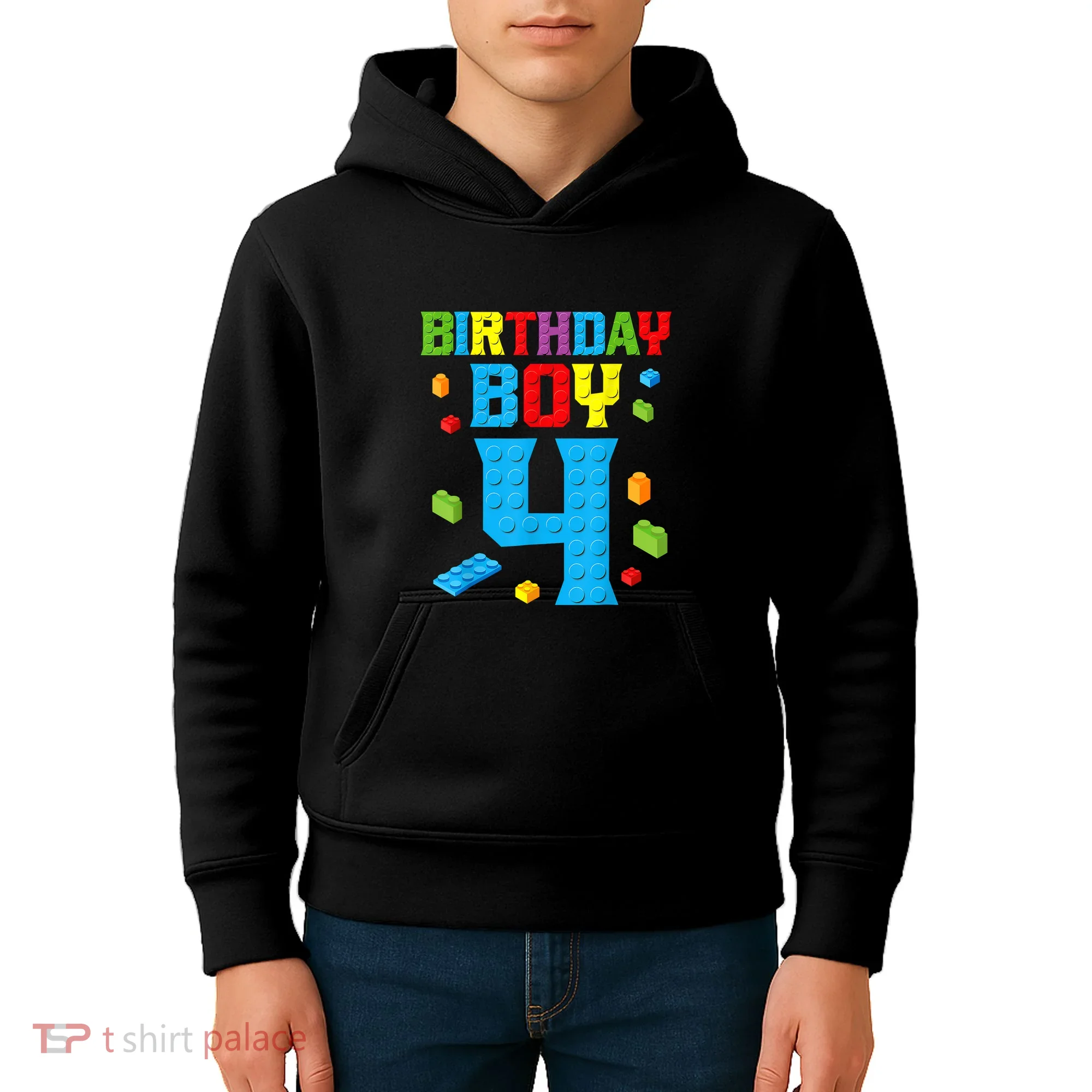 Master Builder 4th Birthday Boy 4 Four Year Building Bricks Kids Hoodie