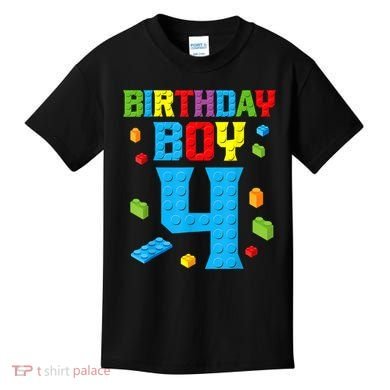 Master Builder 4th Birthday Boy 4 Four Year Building Bricks Kids T-Shirt