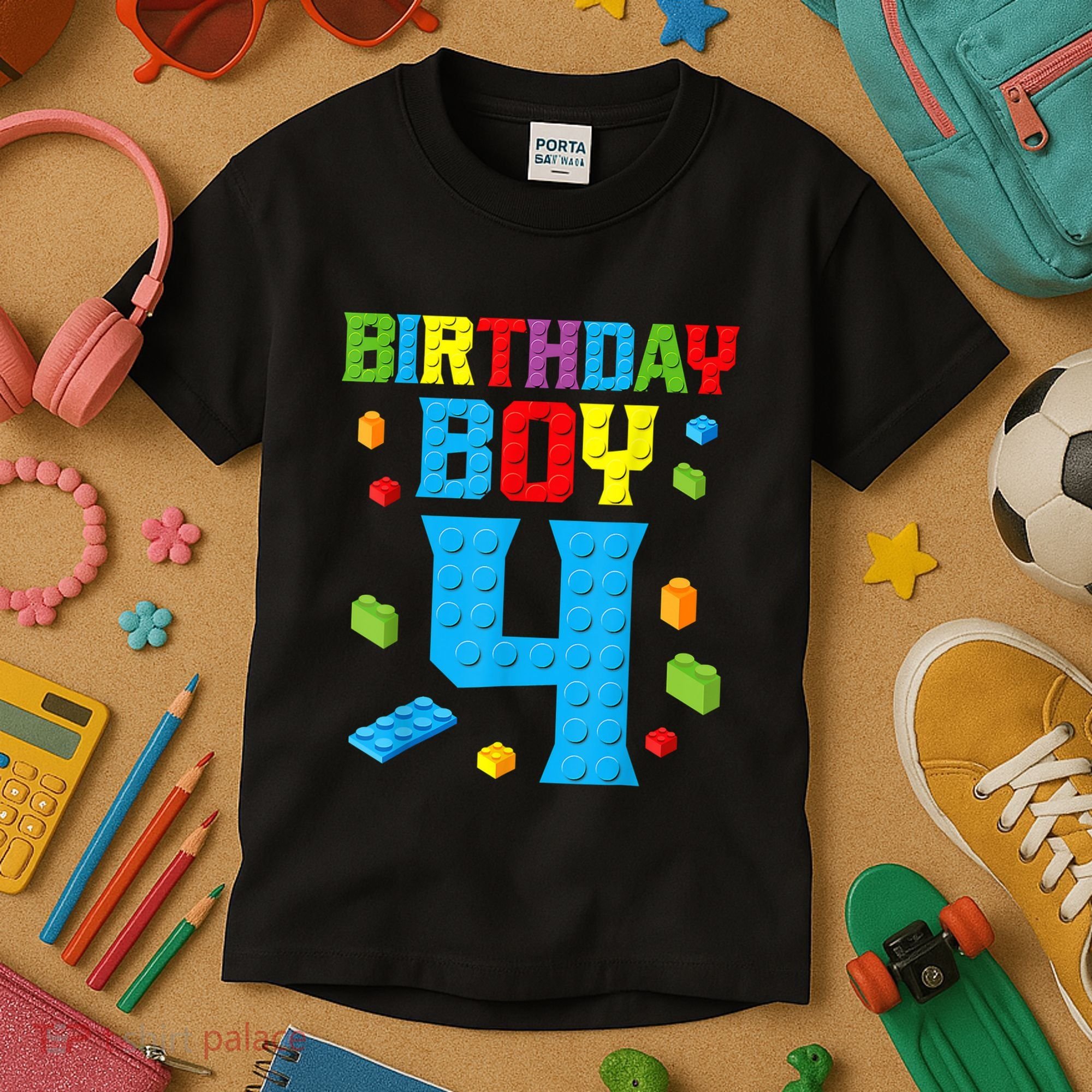 Master Builder 4th Birthday Boy 4 Four Year Building Bricks Kids T-Shirt
