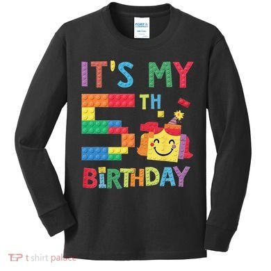 Master Builder 5th ItS My 5th Birthday Brick Blocks Kids Long Sleeve Shirt