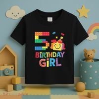 Master Builder 5th Birthday Girl 5 Year Old Brick Blocks Toddler T-Shirt thumb 3