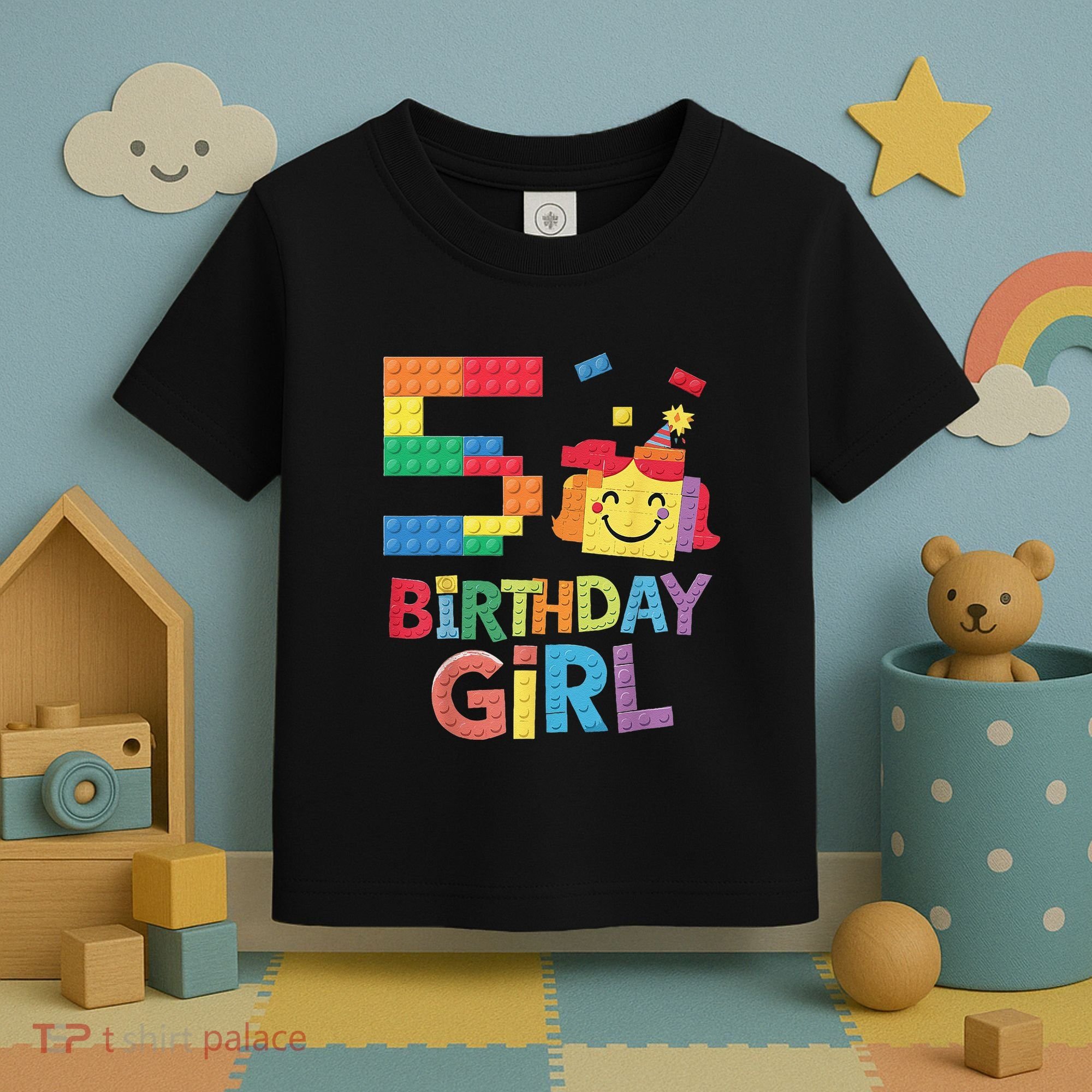 Master Builder 5th Birthday Girl 5 Year Old Brick Blocks Toddler T-Shirt