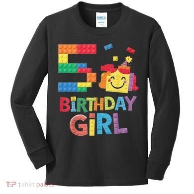 Master Builder 5th Birthday Girl 5 Year Old Brick Blocks Kids Long Sleeve Shirt