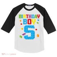 Master Builder 5th Birthday Boy 5 Five Year Building Bricks Kids Colorblock Raglan Jersey thumb 0