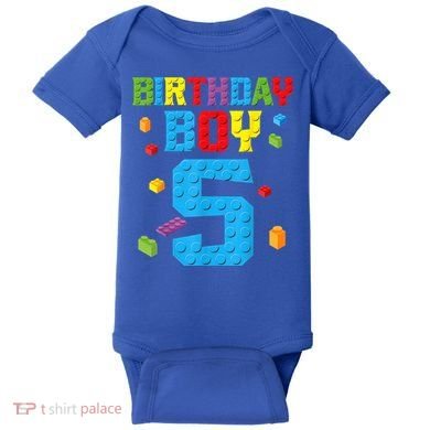 Master Builder 5th Birthday Boy 5 Five Year Building Bricks Baby Bodysuit