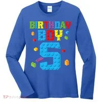 Master Builder 5th Birthday Boy 5 Five Year Building Bricks Women's Long Sleeve Shirt thumb 0