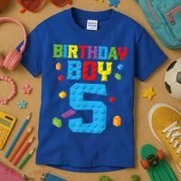 Master Builder 5th Birthday Boy 5 Five Year Building Bricks Kids T-Shirt thumb 3