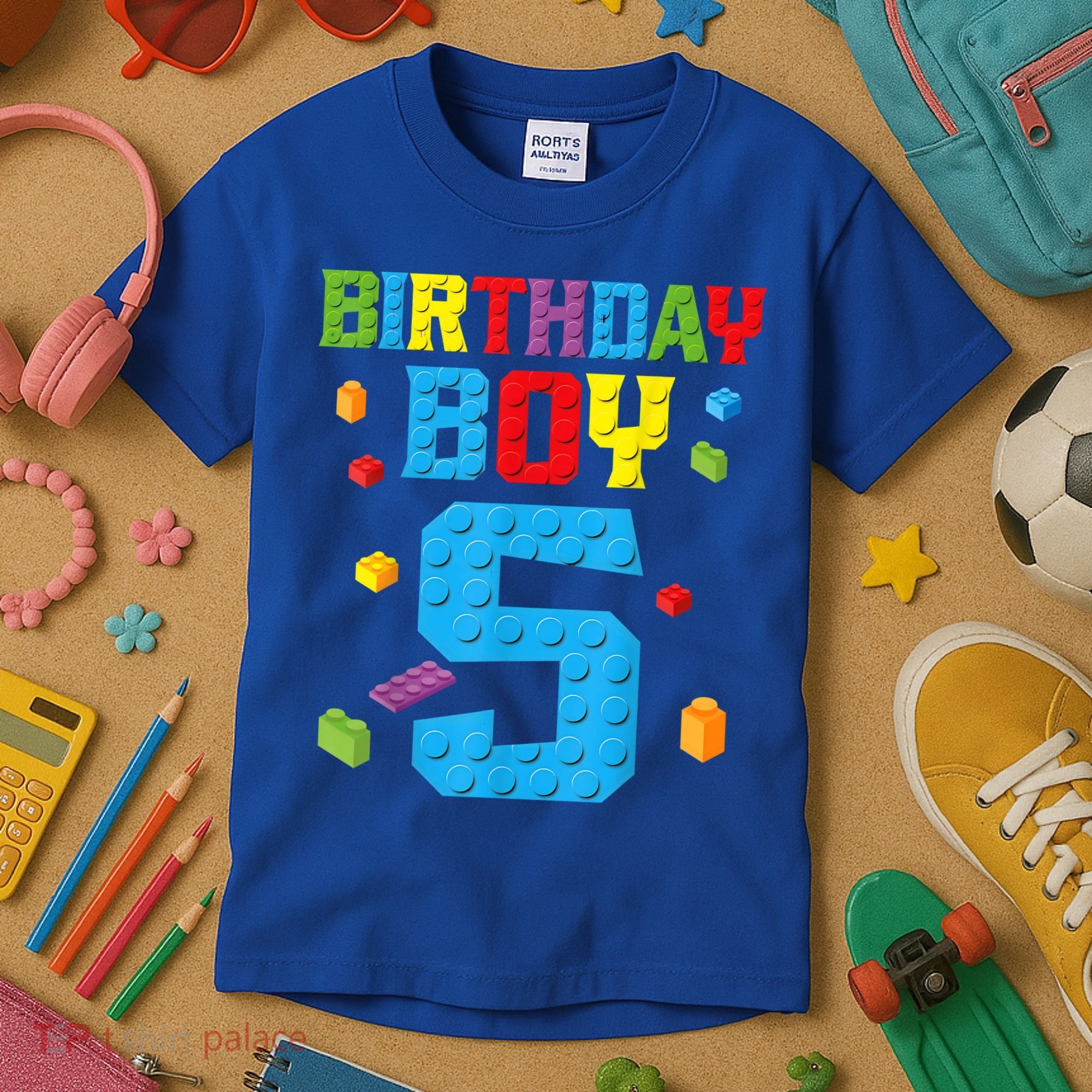 Master Builder 5th Birthday Boy 5 Five Year Building Bricks Kids T-Shirt