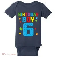Master Builder 6th Birthday Boy 6 Six Year Building Bricks Baby Bodysuit thumb 0