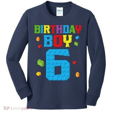 Master Builder 6th Birthday Boy 6 Six Year Building Bricks Kids Long Sleeve Shirt
