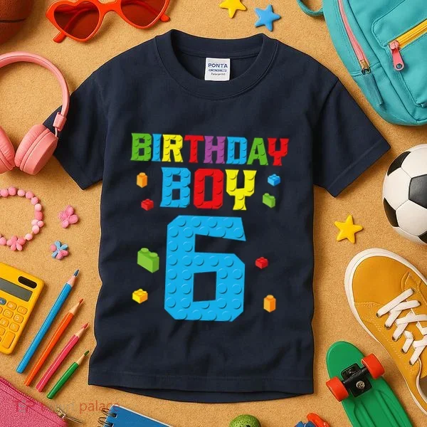 Master Builder 6th Birthday Boy 6 Six Year Building Bricks Kids T-Shirt