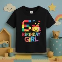 Master Builder 6th Birthday Girl 6 Year Old Brick Blocks Toddler T-Shirt thumb 3