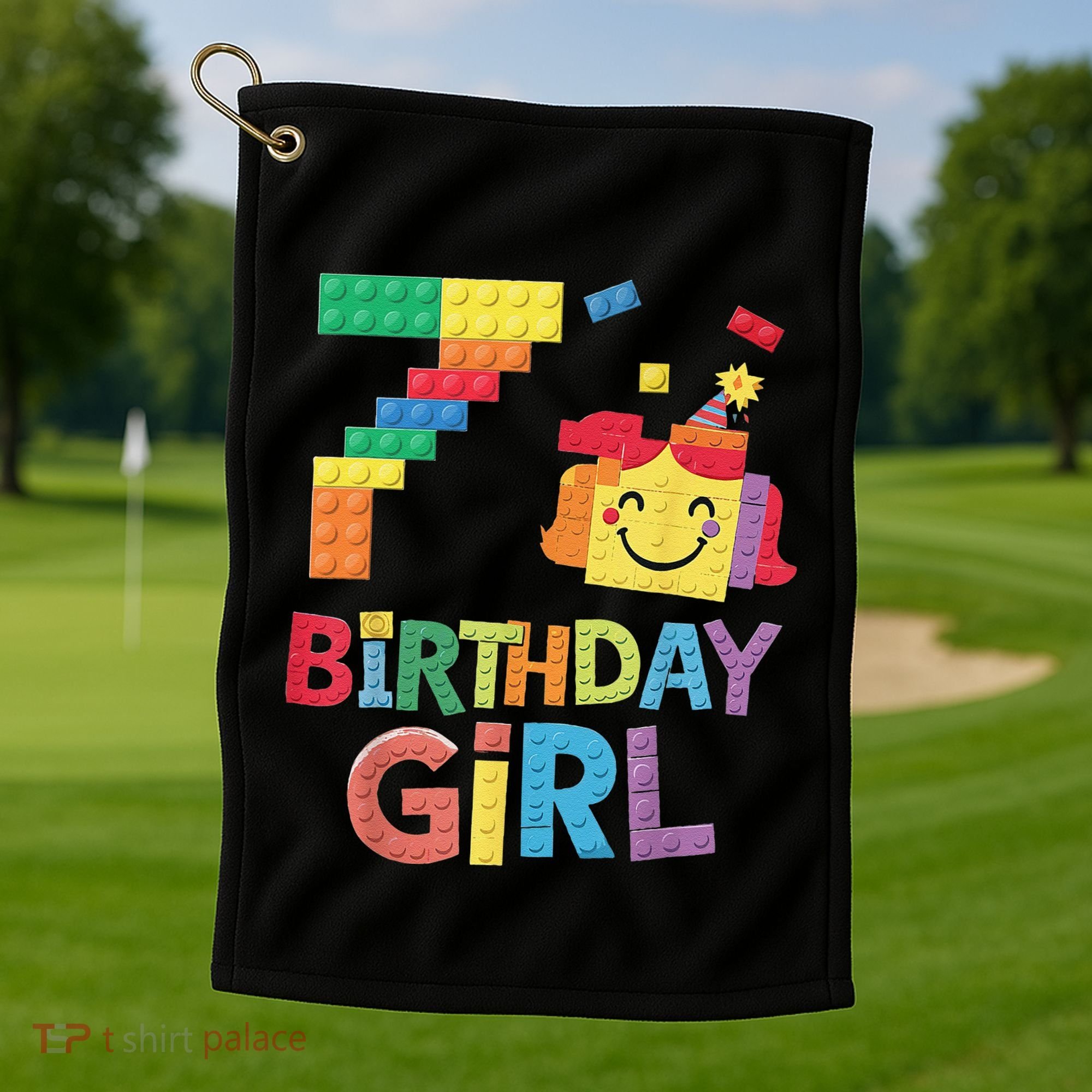 Master Builder 7th Birthday Girl 7 Year Old Brick Blocks Golf Towel