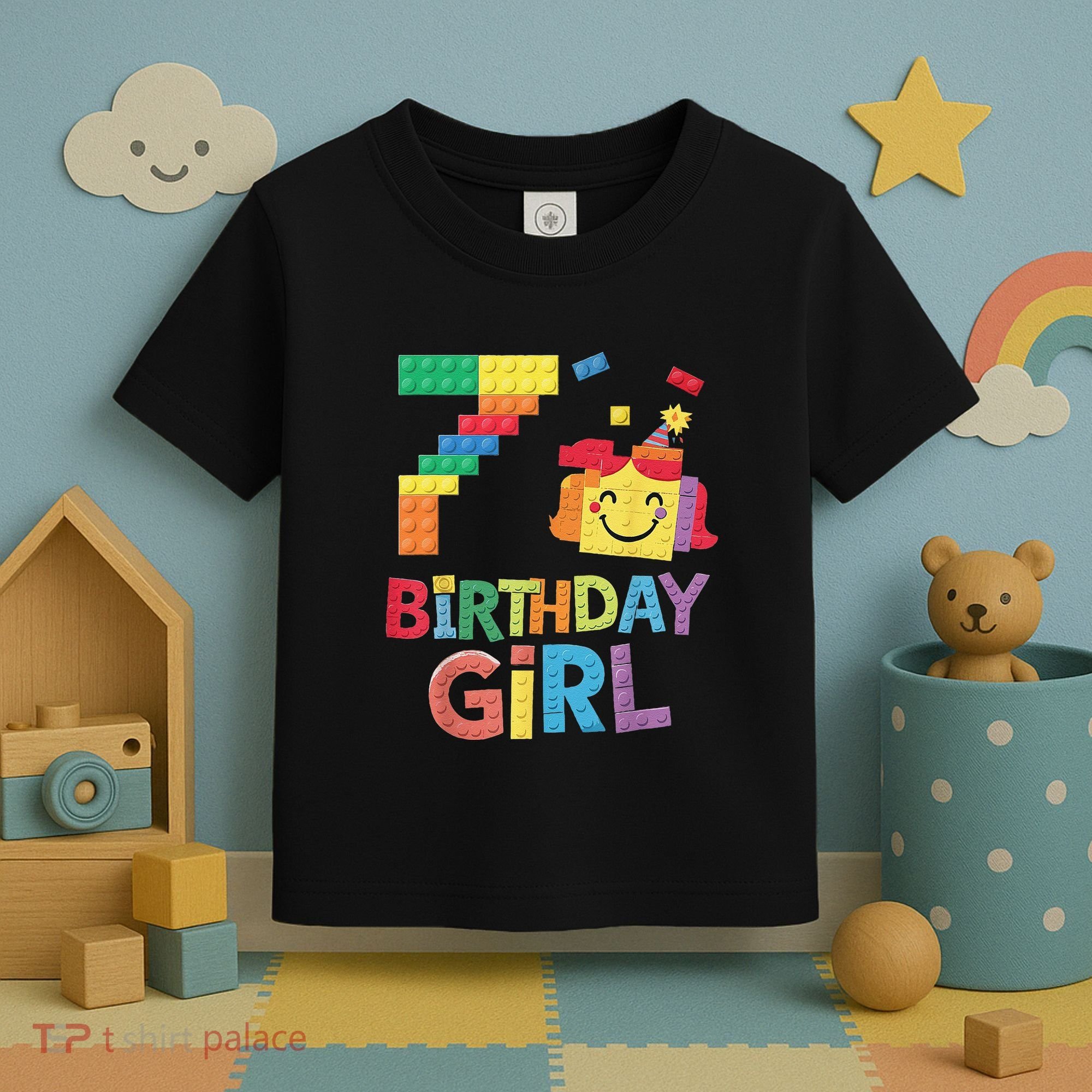 Master Builder 7th Birthday Girl 7 Year Old Brick Blocks Toddler T-Shirt