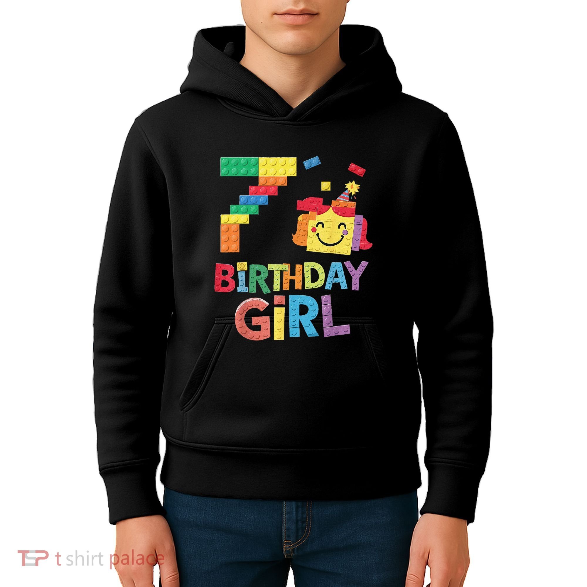 Master Builder 7th Birthday Girl 7 Year Old Brick Blocks Kids Hoodie