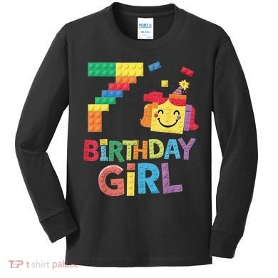 Master Builder 7th Birthday Girl 7 Year Old Brick Blocks Kids Long Sleeve Shirt