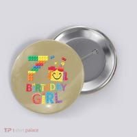 Master Builder 7th Birthday Girl 7 Year Old Brick Blocks Button thumb 0