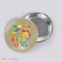 Master Builder 7th Birthday Girl 7 Year Old Brick Blocks Button thumb 0