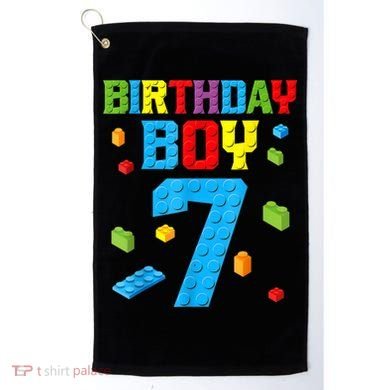Master Builder 7th Birthday Boy 7 Seven Year Building Bricks Golf Towel