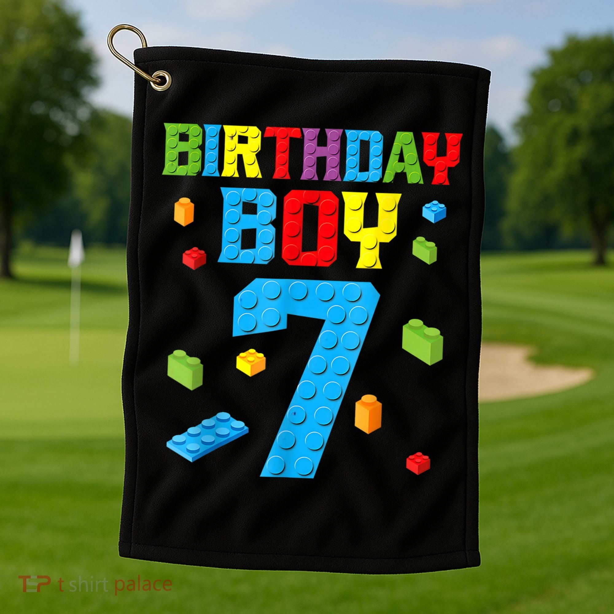Master Builder 7th Birthday Boy 7 Seven Year Building Bricks Golf Towel
