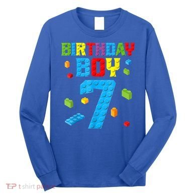 Master Builder 7th Birthday Boy 7 Seven Year Building Bricks Long Sleeve Shirt