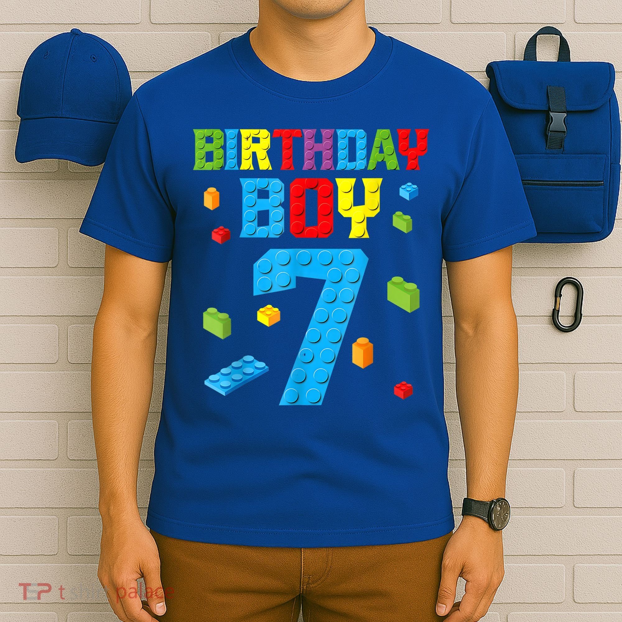 Master Builder 7th Birthday Boy 7 Seven Year Building Bricks T-Shirt