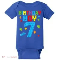 Master Builder 7th Birthday Boy 7 Seven Year Building Bricks Baby Bodysuit thumb 0