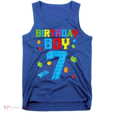 Master Builder 7th Birthday Boy 7 Seven Year Building Bricks Tank Top