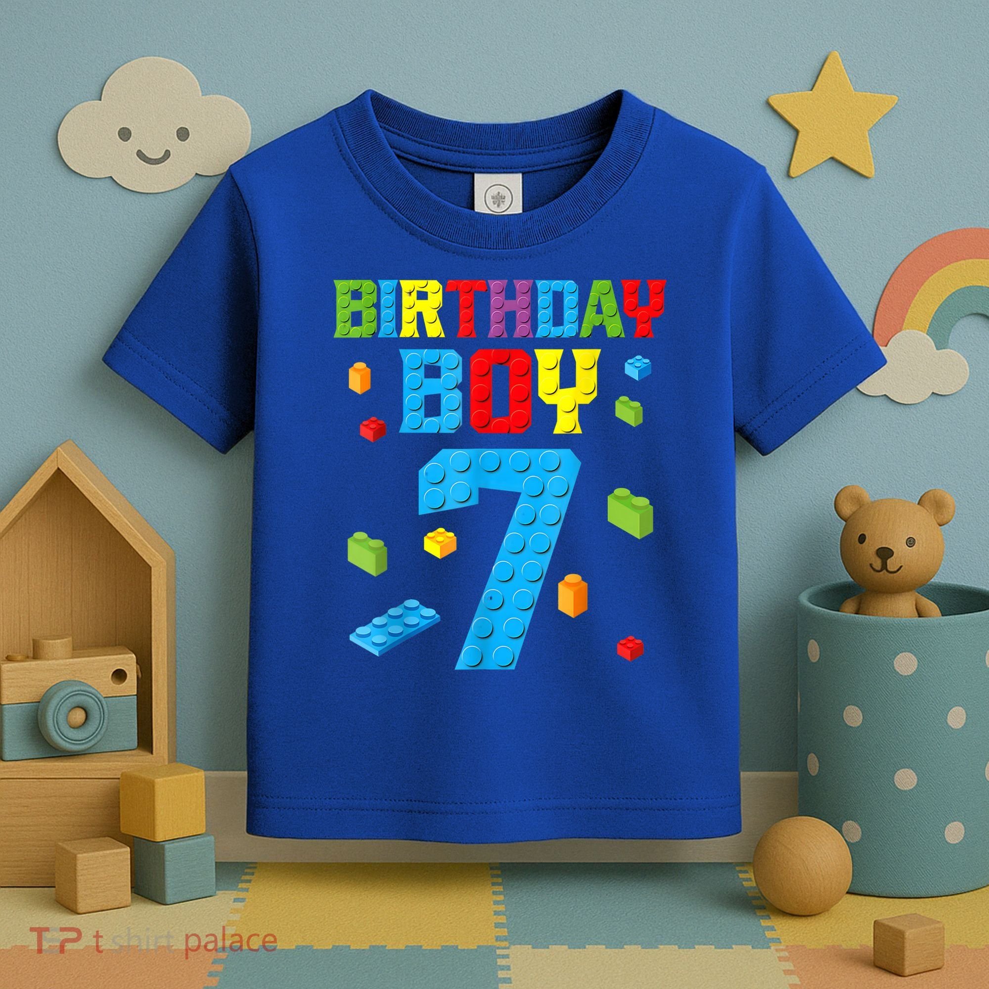 Master Builder 7th Birthday Boy 7 Seven Year Building Bricks Toddler T-Shirt