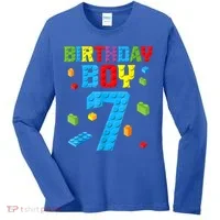 Master Builder 7th Birthday Boy 7 Seven Year Building Bricks Women's Long Sleeve Shirt thumb 0