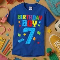 Master Builder 7th Birthday Boy 7 Seven Year Building Bricks Kids T-Shirt thumb 3