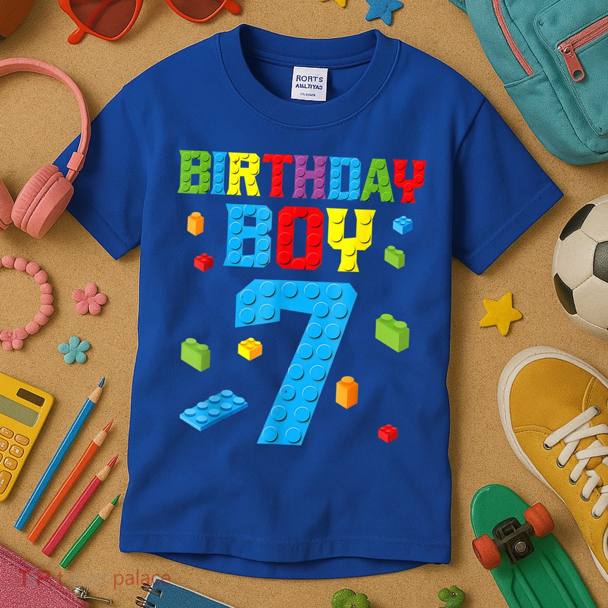 Master Builder 7th Birthday Boy 7 Seven Year Building Bricks Kids T-Shirt