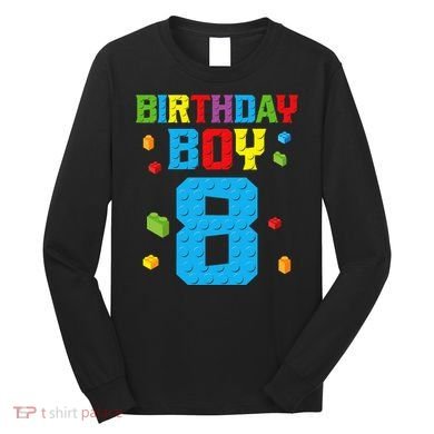 Master Builder 8th Birthday Boy 8 Eight Year Building Bricks Long Sleeve Shirt