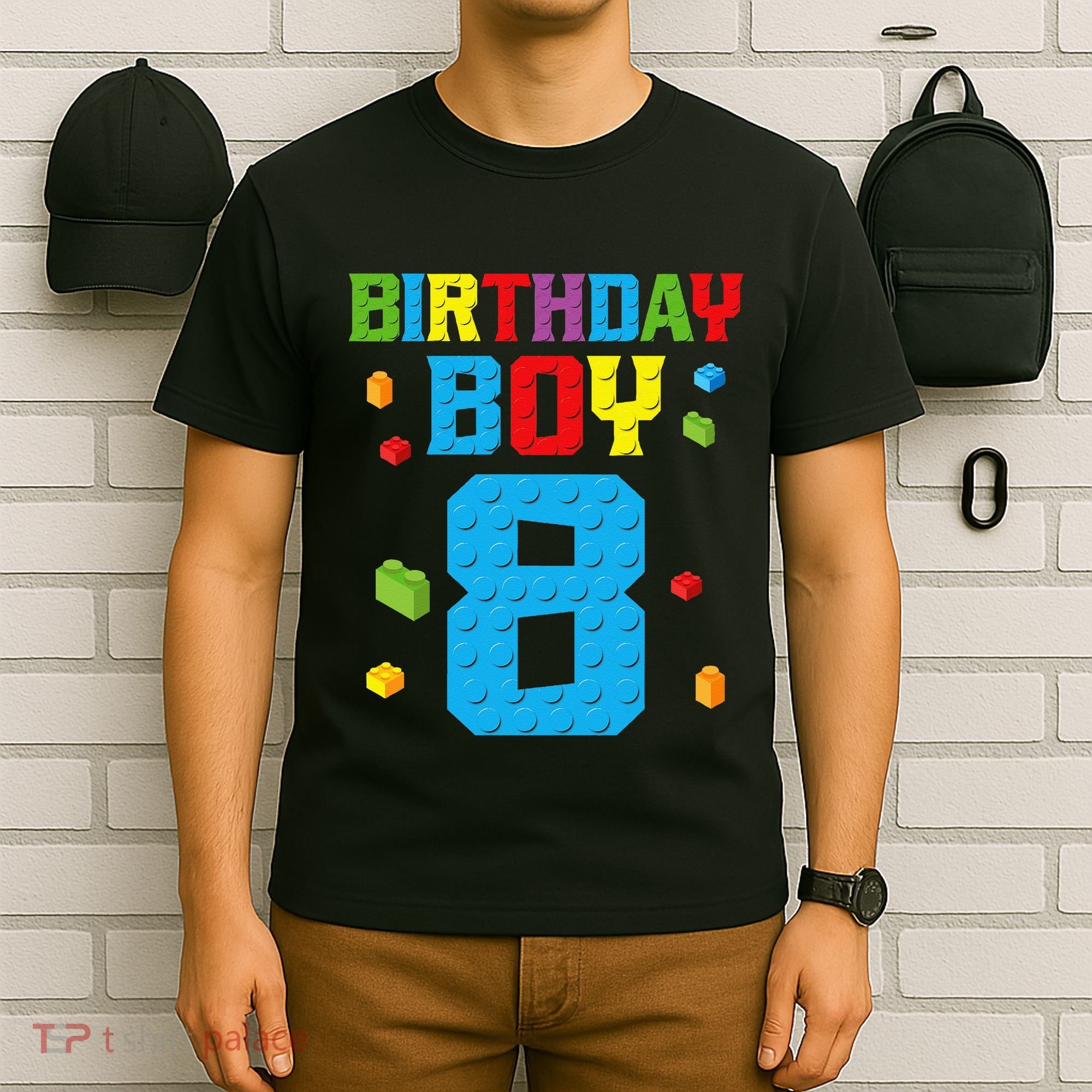 Master Builder 8th Birthday Boy 8 Eight Year Building Bricks T-Shirt